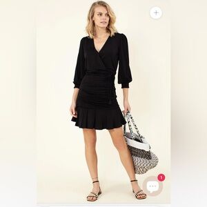 Hale Bob Salette Solid Jersey Faux Wrap Mini Dress Black XS